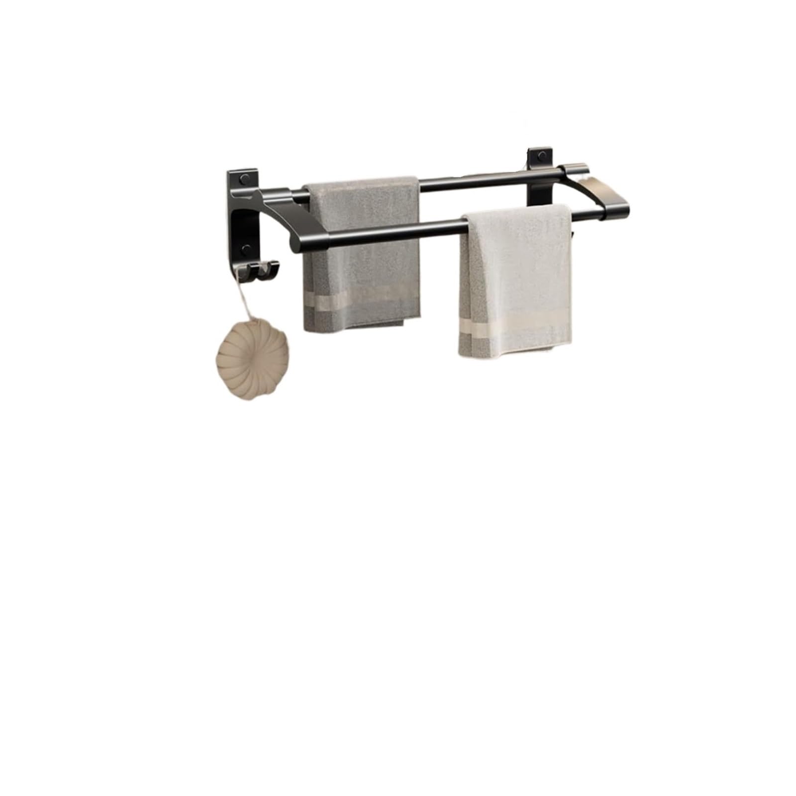 LMYSXAOZ Bathroom Towel Rack Wall Mounted with Hooks, 62cm Aluminum Hanger No Drilling Shower Shelf Organizer(Black Double Lever,60cm)