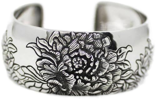 Bracelet en argent S999 avec pivoine ciselée, un bijou de prestige pour femme