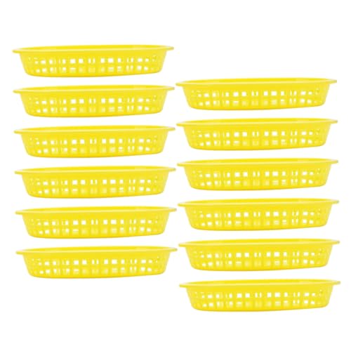 GRIRIW 12pcs Snack Basket Food Serving Tray Sandwiches Basket Fry Tray Wire Bread Basket Serving Baskets French Fries Reusable Basket Reusable Chip Basket Yellow Plastic re-usable