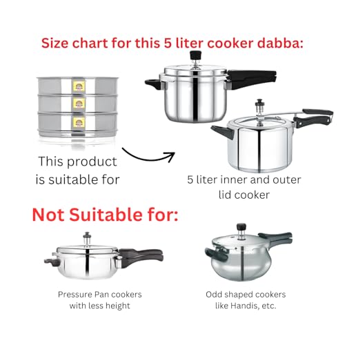 Image of Rakesh Gold Stainless Steel Container /cooker Separator | Stackable Food Grade, Rust-Free, Easy to Clean (Cooker Containers, Suitable for 5 litre Cooker - 3Pcs)
