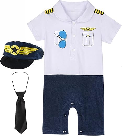 COSLAND Baby Boys' 3pc Pilot Costume, Cotton, Infant Short Sleeve Romper, 0-24 Months - Image 4