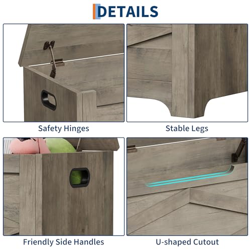 GAOMON Storage Chest, Wooden Toy Storage Bench, Modern Style Lift-Top Toy Chest with Safety Hinge for Entryway, Bedroom, Living Room, Supports 300 Lb and Easy Assembly