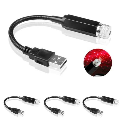 Image of 4 Pcs Red Mini Led Projection Lamp Star Night,USB Car Roof Star Projector Night Light,Led Projection Lamp,Mini Led Projection Lamp Star Night Wall Lights