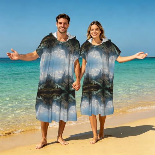 Poncho léger en microfibre imprimé montagnes célèbres pour adulte