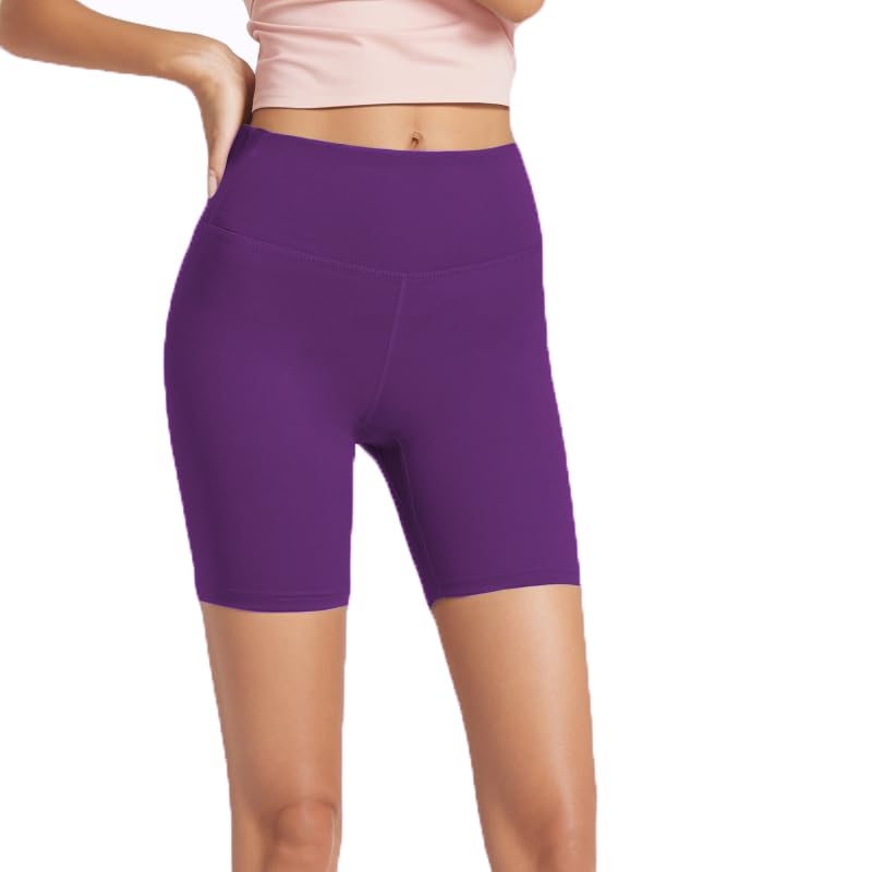 Biker Shorts for Women – 7" High Waisted Tummy Control Workout Yoga Running Shorts Purple Large-X-Large