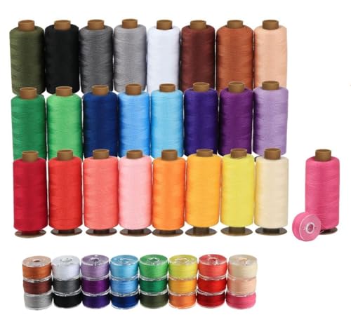 25 Fil Coudre, Kit de Fil à Coudre de Polyester, 25 Couleurs Chaque Bobine de 400M, 25 Canette Machine a Coudre Coloré pour Surjeteuses