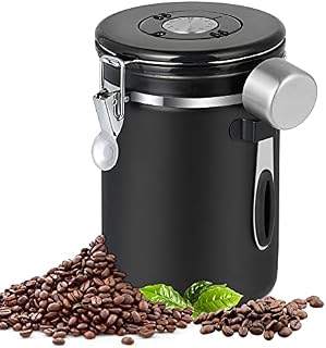 Perome Airtight Coffee Stainless Steel Container, Coffee Storage Set, 600g/21oz/1.8L with 1 Measure Spoon,for Coffee, Tea, Nuts and Powders, (Black)