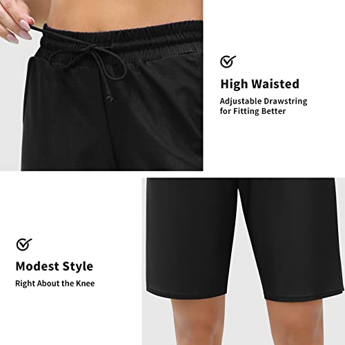Alove Womens Boyshorts Swim Bottoms High Waisted Modest Swim Trunks Board Shorts With Built-In Brief Beach Shorts Black #TOP3