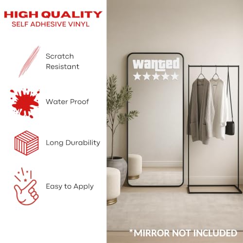 Image of Sticker for Glass & Mirrors | Minimal Vinyl Decal for Bedroom Bathroom & Cafe | Self-Adhesive Quote Aesthetic Mirror Sticker | No Mirror Included (Wanted 5 Stars, Small, Matt White)