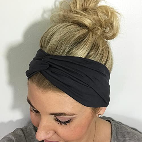 Image of DRESHOW 8 Pack Headbands for Women Yoga Knotted Headbands Elastic Criss Cross Hair Accessories Sports Head Wrap Non Slip