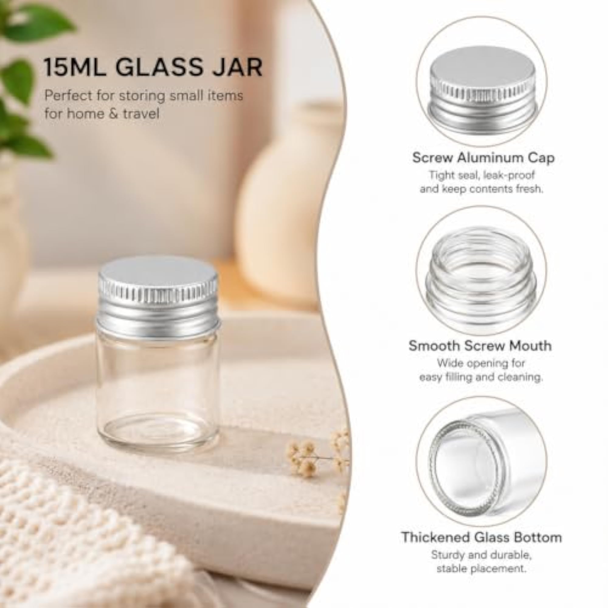30 Pack 15ml Clear Glass Jars with Aluminum Screw Lids