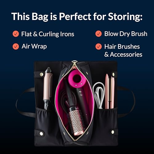 KUSSHI Hair Tools Bag - Oprah’s Favorite Things Winner - Neoprene Hair Tools Travel Bag & Hair Accessories Organizer Case (Black)