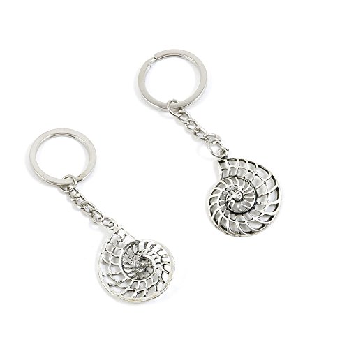 50 PCS Antique Silver Tone Keychain Keyring Door Car Key Chains Rings Tags W2EM0 Conch Shell