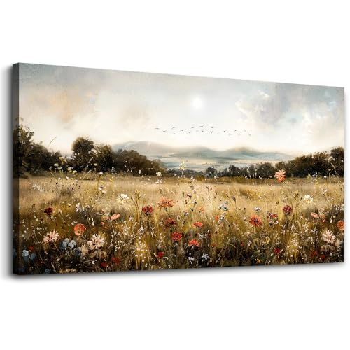 KELIYUAN Modern Canvas Print Wall Art Vintage Home Decorlawn Painting With Floral Wall Art Printsclassic Landscape Office Living Room Bedroom Wall Decor Home Decorcan Be Hung Directly 24x48 Inches