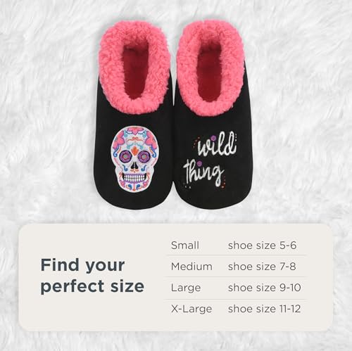 Snoozies Pairable Slipper Socks - Funny House Slippers for Women, Non-Slip Fuzzy Slipper Socks - Wild Thing - Large