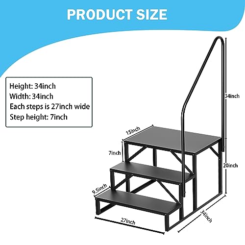 Rv Step Stool, 3 Step Ladder, Hot Tub Steps With Handrail, Portable Pool Ladder, 440Lbs Heavy Duty Ladder Shelf Outdoor Mobile Home Stairs For Camper/Porch/Spa Pool/Pet Stairs(1 Pack) #TOP4