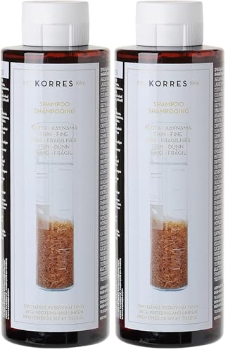 KORRES Rice Proteins und Linden Shampoo für feines Haar, silikon- und parabenfrei, 250 ml (Packung mit 2)
