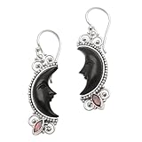 Picture of NOVICA Artisan Handmade Garnet Buffalo Horn Dangle Earrings Silver Moon with Water Sterling Indonesia Sun Birthstone Balinese Traditional Gemstone [1.6 in L x 0.4 in W x 0.2 in D] ' Dark Crescent