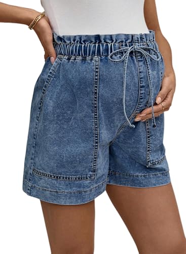 BLENCOT - BLENCOT Maternity Jeans Shorts - High Rise Stretchy Drawstring Postpartum Shorts (9% Off Amazon Deal)