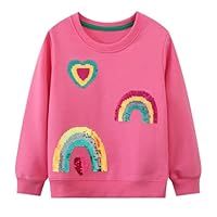 Dioshark Baby Mädchen Sweatshirt Glitzer Pailletten Rose Rot Pullover Regenbogen Herz Baumwolle Pulli Langarm Weich T-Shirts Rundhals Herbst Shirt Casual Sport Top für Kleinkind Alter 2-3 Jahre