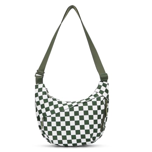 Image of Lushandy Nylon Crescent Crossbody Bags for Women, Medium Slouchy Hobo Crossbody Bag Checkered Purse Luna Bag for Travel