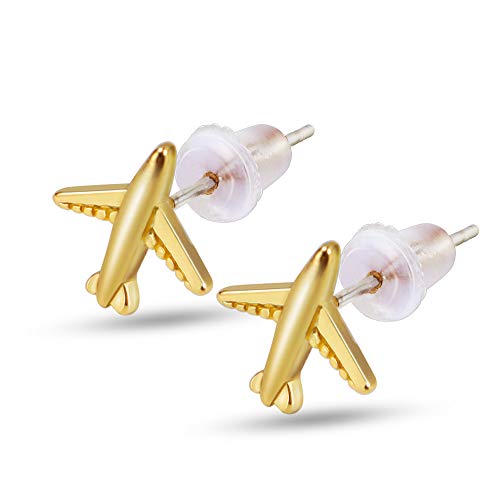 Ninge Jewelry 14K Gold Plated jewelry exquisite cute small aircraft shape earrings 925 silver needle Earrings for Women - Gold