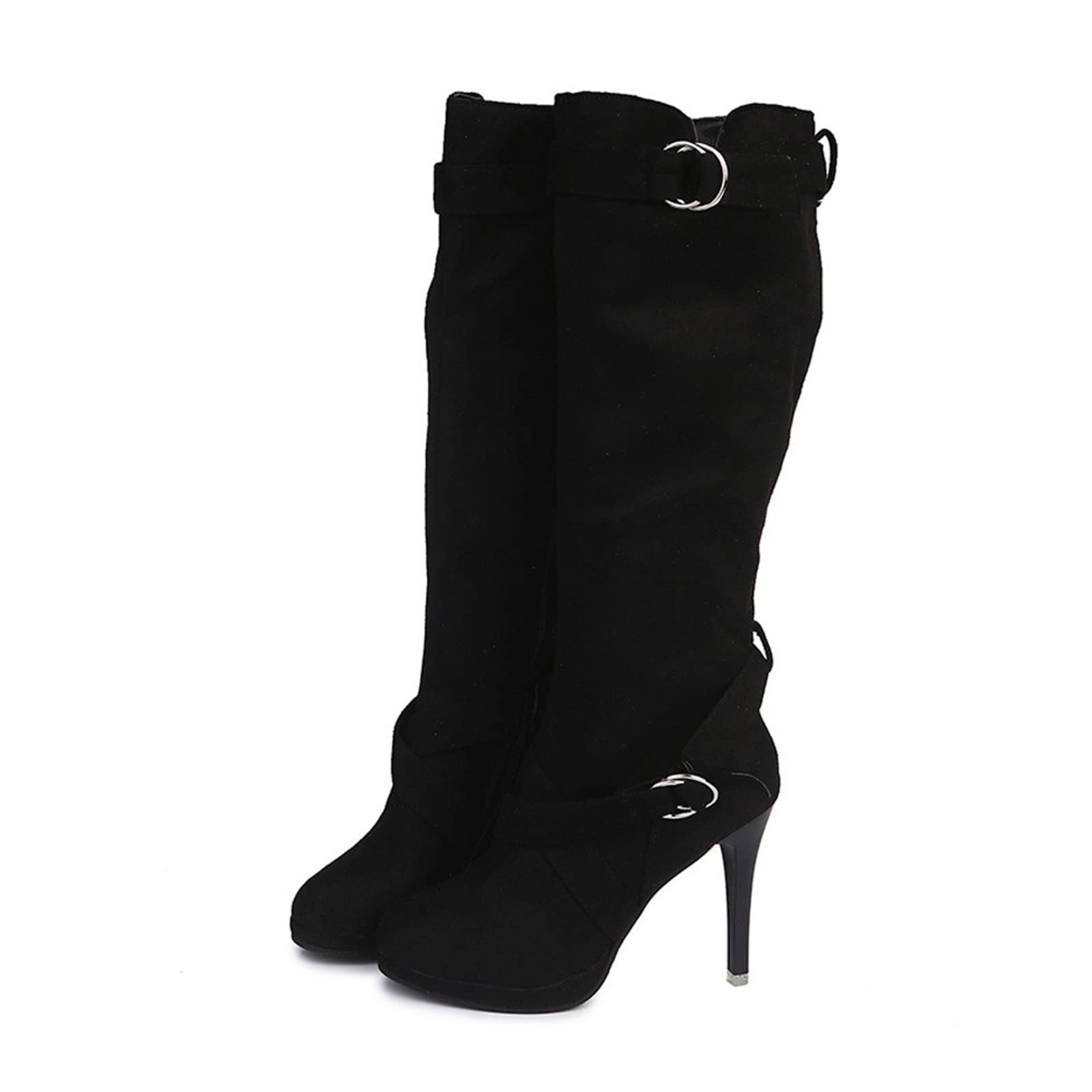 Botas de tacón alto para mujer invierno largo cremallera lateral elegantes