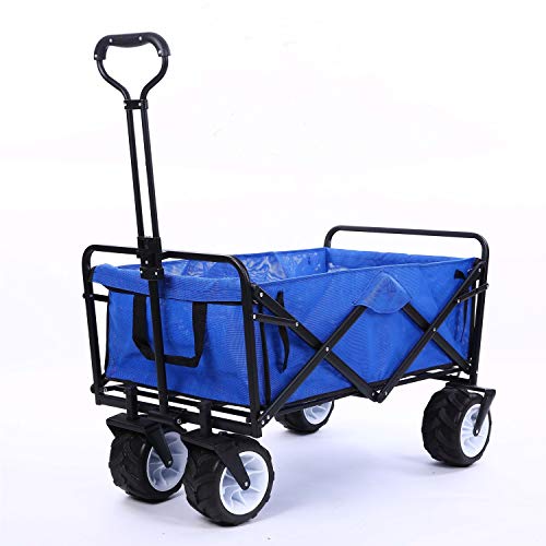 Preisvergleich Produktbild Garden Trolley Folding Wagon Rollwagen mit Bremse zusammenklappbarer Dienstprogramm 80KG Max Last Robuste tragbare Rollen Leichte Strand Außen Garten Picknick Heavy Duty Tischwagen Wagons Blau