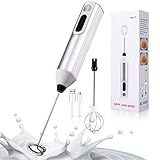 Elektrischer Milchaufschäumer - 2 in 1 Handheld Batteriebetriebene Milchaufschäumer Handmixer, USB Aufladbar, Milk Frother mit 3-Gang Verstellbarer für Kaffee, Latte, Eier Schlagen