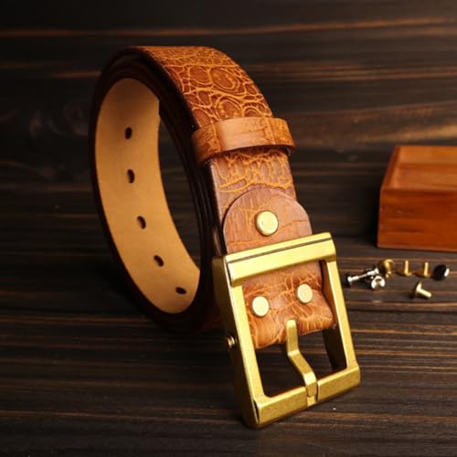 Men's Embossed Belt Crocodile Backbone Pattern Cowhide Leather Strap with Single Prong Square Center Bar Buckles(105cm/41, Brown)3
