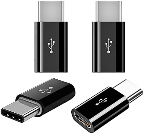 iZhuoKe 4 Stück USB-C Adapter,Adapter Micro USB auf USB C Typ-C Stecker für P9/P10/Nova,Galaxy S8 andere Type C Geräte,zum Laden/Synchronisieren(Schwarz)