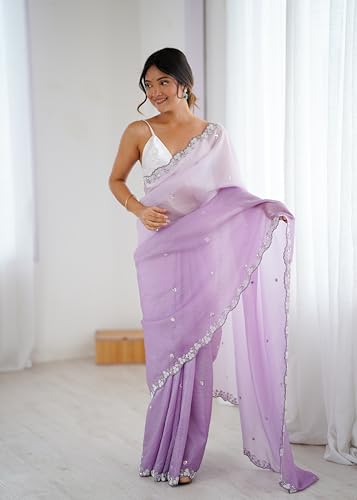 Image of Women's Chiffon Embellished Saree With Unstitched Blouse Piece