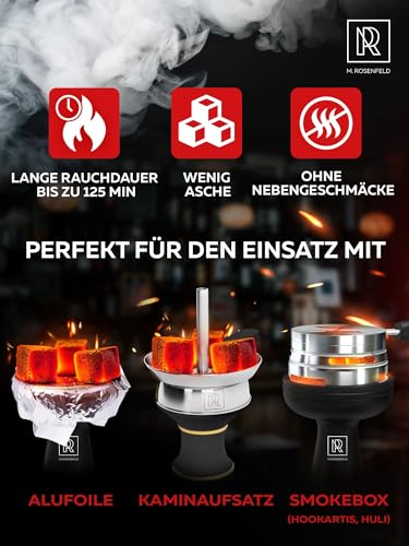 Shisha Kohle 1,25 KG 80 Würfel 26mm - 100% Organic Bio Naturkohle |ohne chemische Zusätze| Für Shisha & BBQ - Mit Kohle Grill und Shisha Zubehör wie HMD Smokebox & Kaminaufsatz Shishakohle Coal
