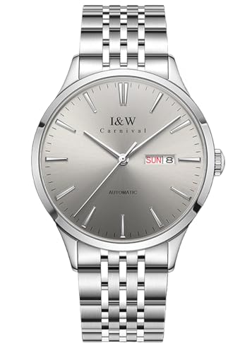 TEINTOP I&W Automatik Uhr Herren Mechanische Uhren Japanische Bewegung Armbanduhren (Silber Grau)