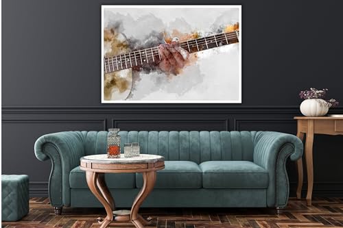 Toile aquarelle guitare grand format déco murale 40x60 - 3