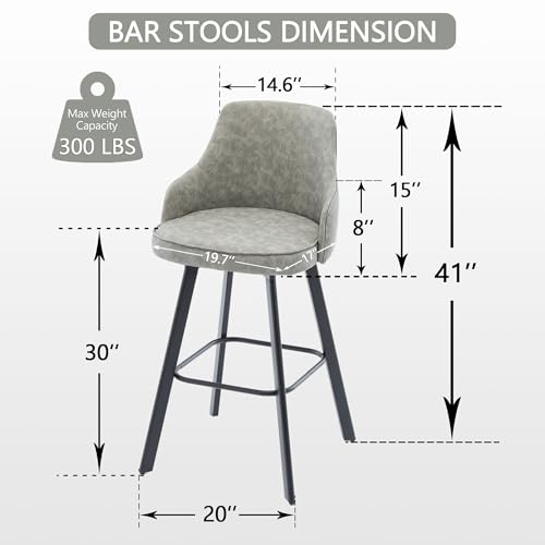 Image of FIRAVOE Swivel Bar Stools Set of 4, 30 inch Stools with Back for Kitchen Island