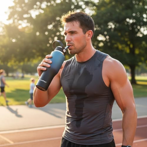 Image of 32oz Water Bottle Insulated with Straw,Leak Proof Water Bottles,Mens Water Bottle Stainless Steel for Gym,Hiking,Travel,Sport,1 Liter,Bpa free