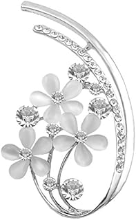 FENGJI Full Rhinestone Five Flower Opal Brooches for Women Vintage Clothing Decoration Jewellery Crystal Brooch Pins (Gold,Silver) Silver