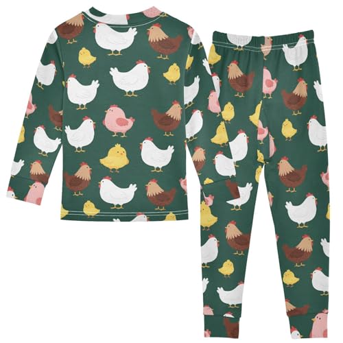 Pajama Sets Long Sleeve Chicken Pattern Print Design Soft Comfy Sleepwear 2 Piece PJS 3-8T3