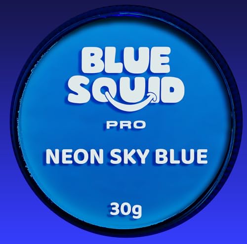 Blue Squid PRO Face Paint - Professional Water Based Single Cake Facepaint & Body Paints - SFX Makeup Kids Adults Painting for Costume Halloween Face Paints for Children - Neon Sky Blue 30g / 1oz