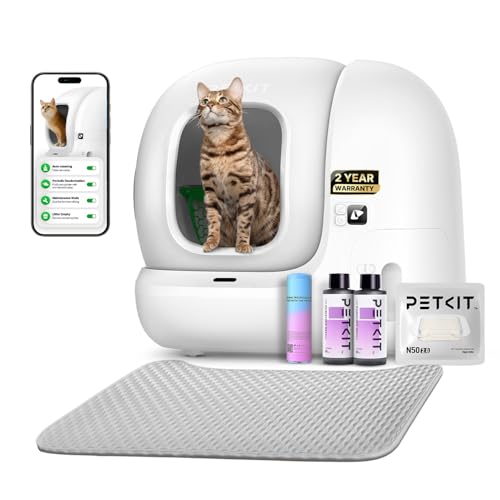 PETKIT 2025 Upgraded Automatic Cat Litter Box 2-Way Odor Remover & 20 Trash Bags,App Control Smart Robot with Anti-Scratch Inner Mat, Self-Cleaning Cat Litter Box True Integration & Structure Safety