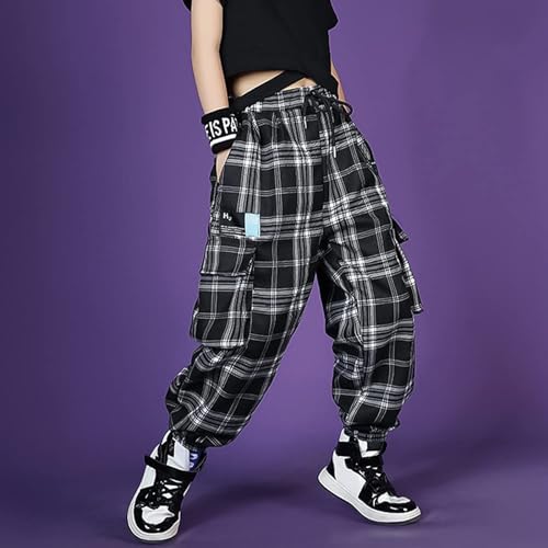 Image of Rolanko Girls Cargo Pants for Kids Loose Streetwear Hip Hop Dance Cotton Cargo Jogger Pants for Kids 4-15 Years