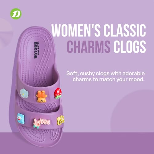 Image of DOCTOR EXTRA SOFT Women's Comfort Double Straps EVA Slip-On Slippers with Cute Charms| Lightweight, Trendy Summer Beach, Pool, Indoor & Outdoor Wear Slide| Soft Cushion Sole Sandals Daily Mules D-540