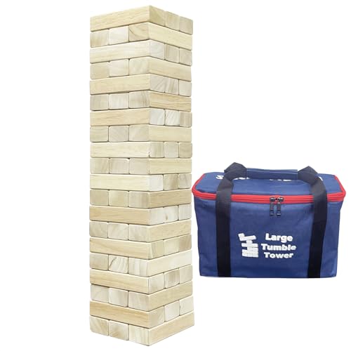 JacJoe All Pro Holz-Trommelturm-Spiel, Toppling-Block, Stapelspiel, Holz, Outdoor-Hof-Spiele für Familie,60 pcs