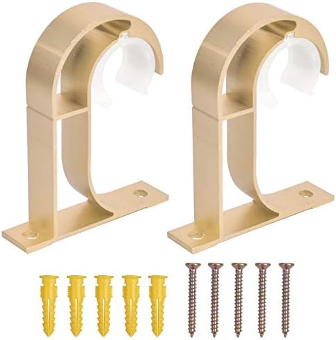 Ceiling-Mount Curtain Rod Bracket Heavy Duty Curtain Pole Holder Aluminum Alloy Wall Bracket Shower Closet Rod Holder Wardrobe Tube Support Bracket Clothes Hanging Rod Holder with Screw (Gold)