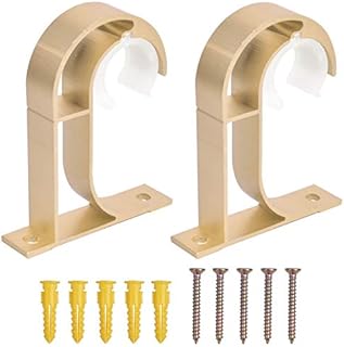 Ceiling-Mount Curtain Rod Bracket Heavy Duty Curtain Pole Holder Aluminum Alloy Wall Bracket Shower Closet Rod Holder Wardrobe Tube Support Bracket Clothes Hanging Rod Holder with Screw (Gold)