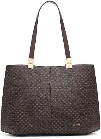 Calvin Klein Womens Granite Geometric Tote Bag – Vegan Leather, Monogram, 3 Pockets Calvin Klein Granite Geometric Tote