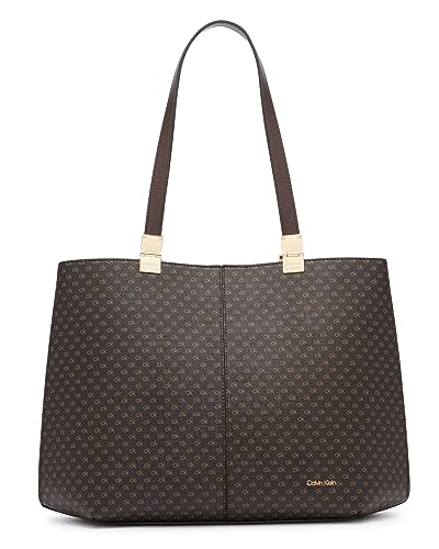Image of Calvin Klein Women's Granite Geometric Tote Bag - Vegan Leather, Monogram, 3 Pockets