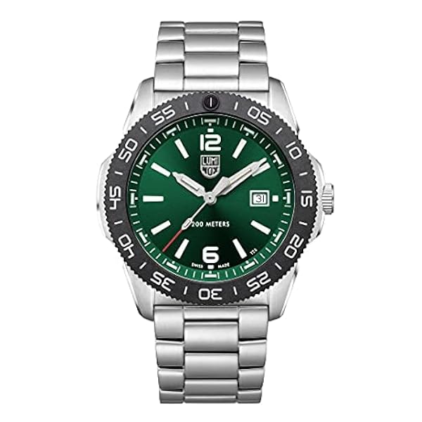 Luminox Pacific Diver XS.3137 herrklocka 44 mm – dykklocka i silver/grön datumfunktion 200 m vattentåligt safirglas, grön, dykare, gRÖN, Dykare