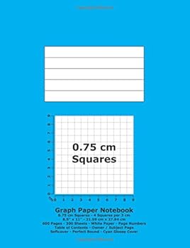 Graph Paper Notebook: 0.75 cm Squares - 8.5" x 11" - 21.59 cm x 27.94 cm - 600 Pages - 300 Sheets - White Paper - Page Numbers - Table of Contents - Cyan Glossy Cover